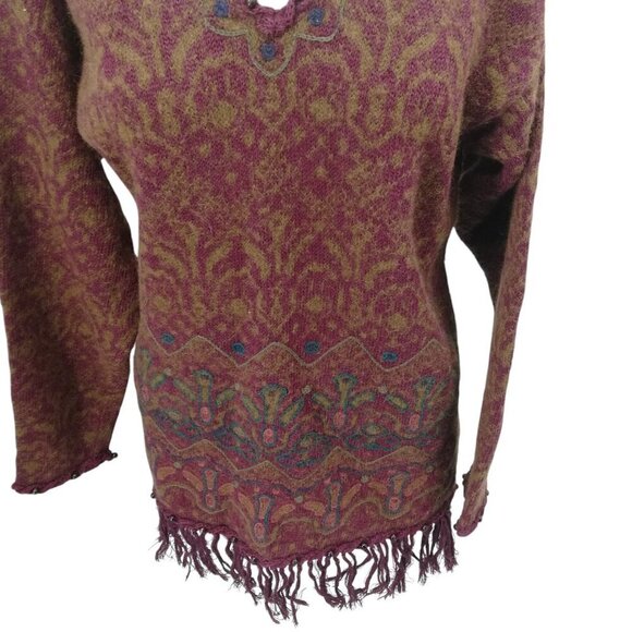 Vintage Express Beaded Embroidered Fringe V-Neck Sweater Size XS Tunic Boho - Picture 5 of 11